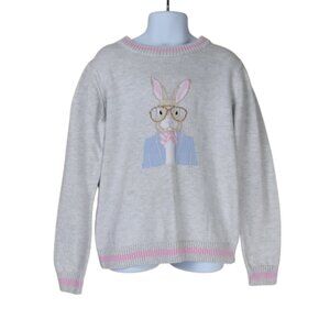 Janie and Jack Bunny Sweater Kids Size 6 Gray Pink Easter Novelty Knit